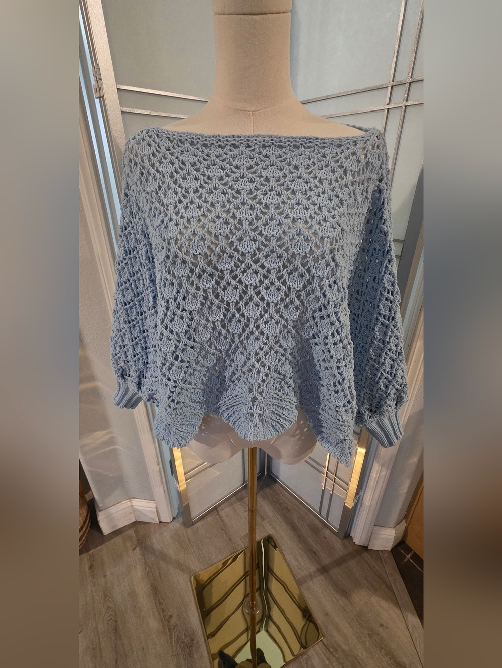 Light Blue Crochet Knit Top by Francesca's Collection Size S NWT